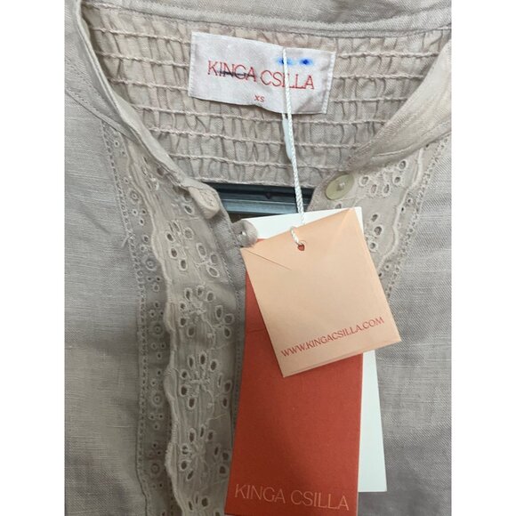 Kinga Csilla X Free People Pale Rasberry Georgia Blouse Size XS NWT Hemp Linen - Picture 7 of 7